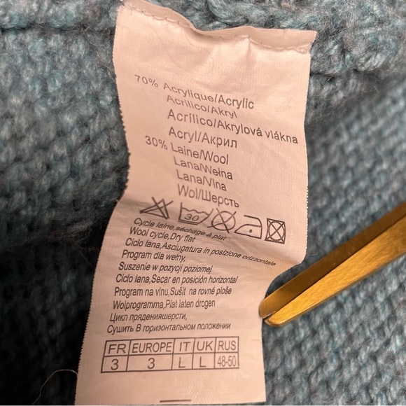 Camaieu Wool Blend Teal Blue/Green Cardigan Size L French Swing Flare - Picture 6 of 11